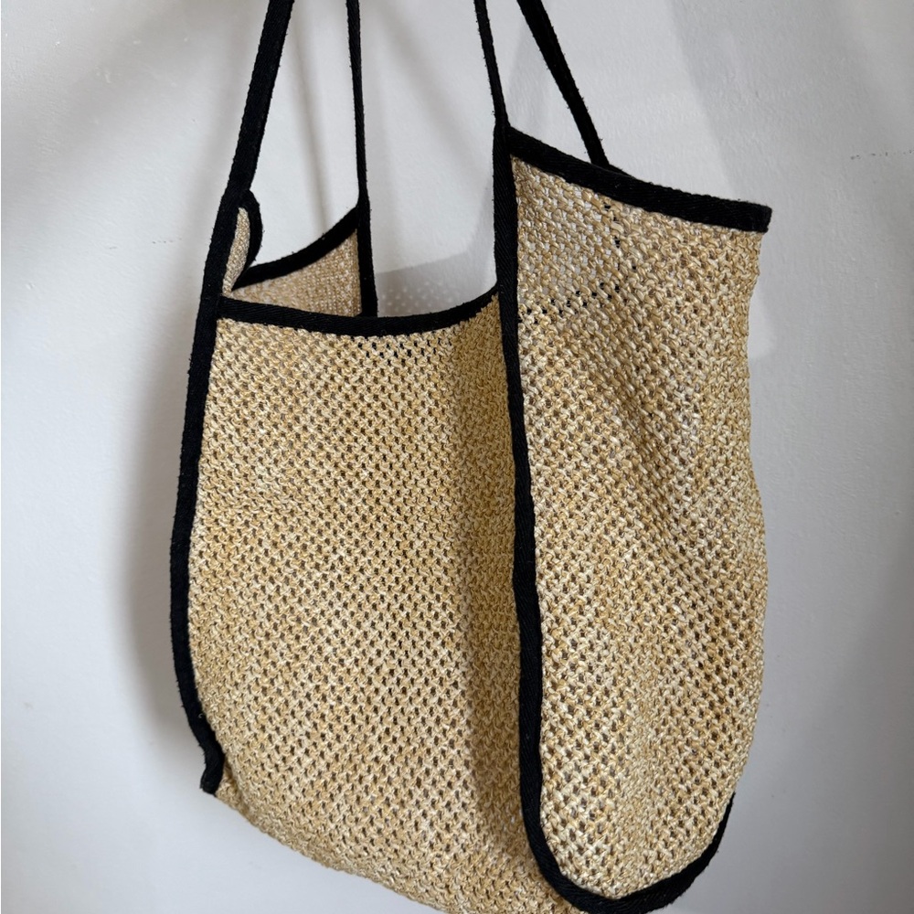 SHEIN Tan and Black Tote Beach Bag